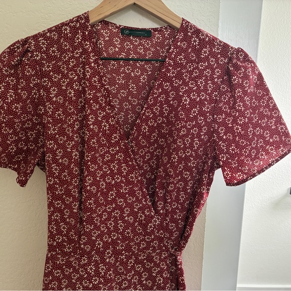 Pretty Garden Red Floral Maxi Wrap Dress - Brick Red- Small - Picture 3 of 5